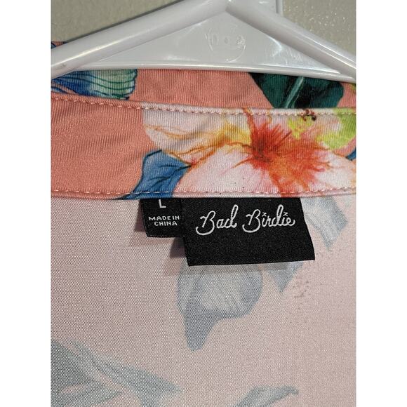 Bad Birdie Floral Golf Polo Shirt Men's Large Short Sleeve Wicking Stretch Peach - Picture 3 of 8